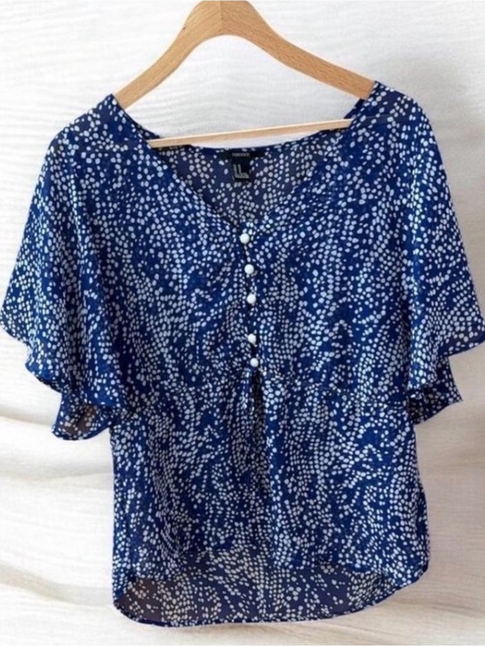 Forever 21 Navy Blue Dot Button-Front Blouse